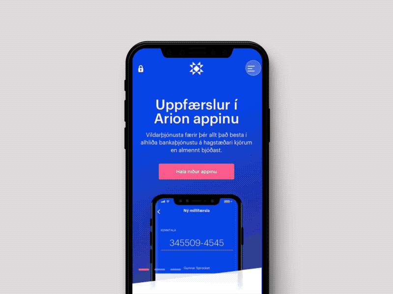 Arion Bank - Mobile Menu animations banking app ux ui navigation corporate search animation mobile menu menu