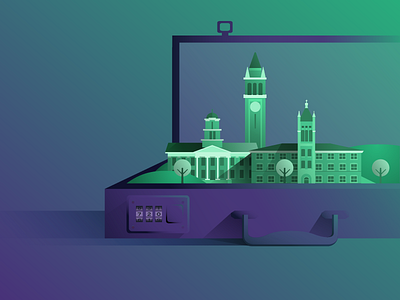 University in a briefcase briefcase business education gmat graphic green illustration purple school university