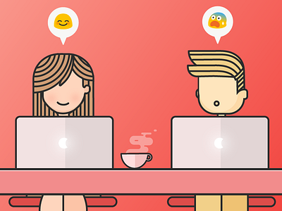 Dating anxiety coffee emoji flat girl guy illustration laptop line love red shop