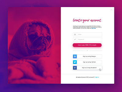 Daily UI Challenge - Day 1 button dog form graphic interaction login purple red signin social ui user