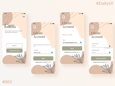 Care. - Plant care app | Daily UI challenge #001 (Sign up) 001 app dailyui design plant signup ui