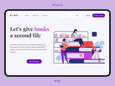 Bookify - Landing page | DailyUI #003 books dailyui dailyui003 landingpage ui uidesign userinterface uxui visualdesign