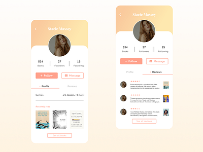 Reading community app | DailyUI #006 User Profile app dailyui dailyui006 dailyui6 dailyuichallenge design ui uidesign userinterface userprofile uxdesign uxui