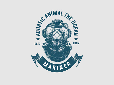 engraving logo mariner aquatic classic engraving hand draw illustration line art logo logo design mariners ribbon vector