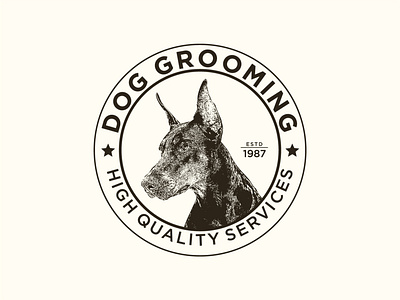 dog grooming vintage logo black canino care club contour design dog domestic element emblem flat grooming hunting dog icon label pet retro stamp vector veterinary