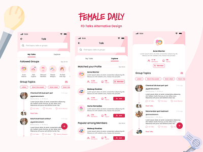 Female Daily FD Talks Alternative Design android app beauty beauty app design femaledaily forum ios makeup mobile skincare ui ux