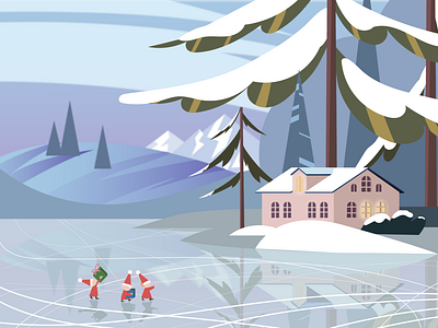 congrats with coming New Year ! <3 adobe illusrtation lake house landscape skyline vector illustration