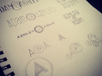 Ashley & Adam ampersand lettering logo sketches wedding stationary