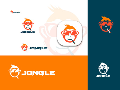 monkey flat logo design, animal logo vector