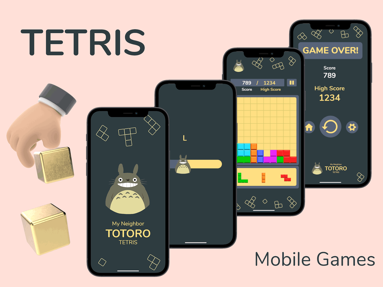 Mobile Games - Totoro Tetris app design icon tetris ui uidesign uiux uiuxdesign vector