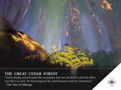 Kur - The Cedar Forest - Location 1 card art digital painting game design kur landscape story