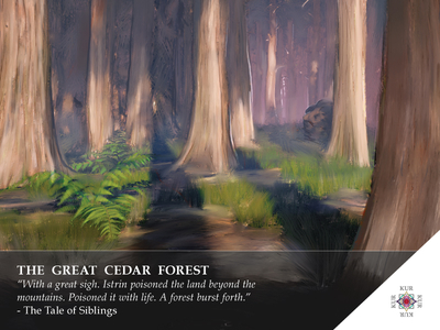 Kur - The Cedar Forest - Location 2 card art digital painting forest game design illustration kur landscape story