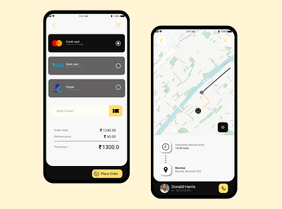Grocery Store App app delivery status design food app food delivery app map mobile mobile app design mobile ui payment payment form payment method track order tracking ui ui design ux