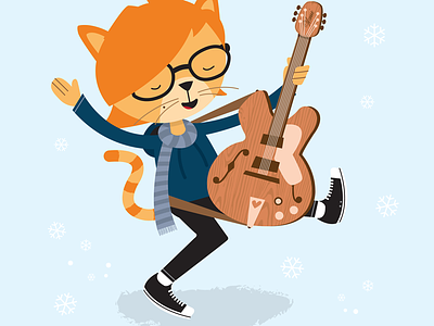 Rockin Holiday cat guitar hipster holiday kitty nerd waui design