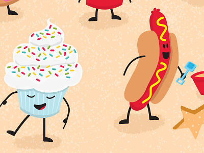 Sweet Beach Birthday Party beach birthday cupcake food hot dog illustration waui design