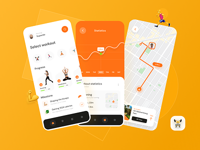 PlayOn 🏃- Workout Mobile Apps augmentedreality clean ui direction gym app line chart maps oranges running app sports app statistic uidesigns uiux workout app