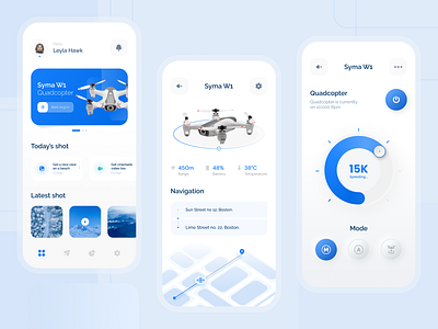 Flyin' - Drone Controller Apps blue and white clean ui controller drone drone app flying future futuristic futuristic ui ios app design ui uidesigns uiux viewfinder