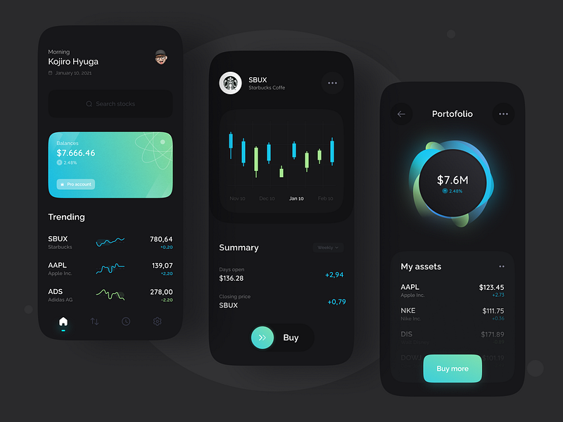 Dark Mode Trading Apps - UI Design Concept by Firman Jabbar for Vektora ...