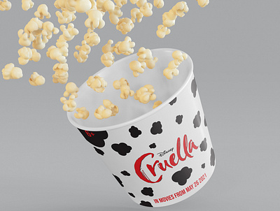 "Cruella" popcorn design illustration packaging popcorn vector