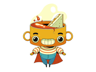 Souperman! character characterdesign drawing food graphic illustration seasonal soup superhero texture toasted cheese tomato soup winter