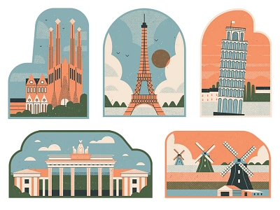 Citywire amsterdam barcelona berlin dotscreen editorial graphic illustration italy landmarks paris postcards retro stylised texture travel vector