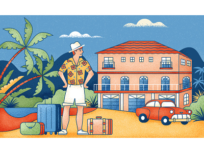 Hotel Cancellations character characterdesign editorial graphic hotel illustration palm trees suitcase texture tourist travel vector