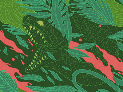 Python green jungle leaves snake