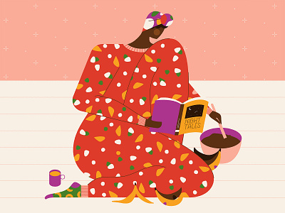 Midnight Baker 🍌 baking banana banana bread character characterdesign coffee flat graphic illustration lady pajamas pattern retro typography vector woman