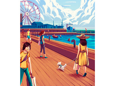 SHOP boardwalk brushes character characterdesign clouds dog drawing graphic helsinki illustration ocean photoshop pier shopping texture