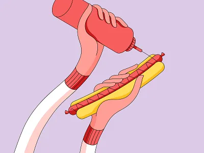 Saucy character characterdesign characterillustration condiments food graphic hands hotdog illustration linework sauce streetfood tomato sauce vector