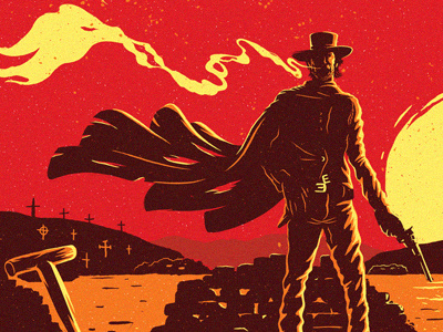 Wild West cigarette cowboy gun hat pistol smoke sunset