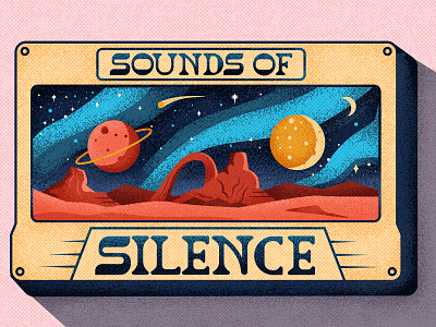 Sounds of Silence cassette drawing galaxy graphic illustration lettering night sky planets retro space stars texture typography vector vintage