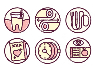 Men's Health icons eating exercise healthy sex teeth texture vector weights