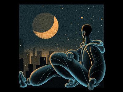 Home Safe character characterdesign cityscape drawing graphic illustration moon music night time playlist retro stars texture
