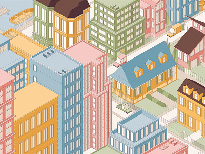 House Beautiful buildings city editorial graphic house illustration isometric linework perspective skyscrapers transportation vector vehicles