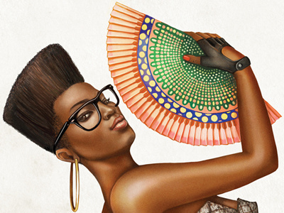 African Pinup africa art beauty drawing earring fan glasses glove hair pinup women