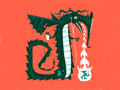 The Daily Grind character characterdesign coffee dragon drawing flames graphic illustration knight morning retro texture