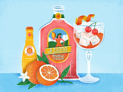 Orange Liqueur Cocktail bitters character characterdesign cherries cocktail drinks graphic illustration lettering orange orange blossom retro texture typography vector