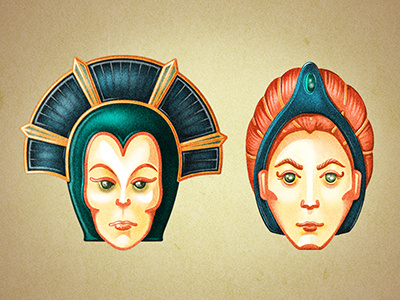 Evil-Lyn & Teela 1980s character faces masters of the universe portrait retro texture vector vintage woman