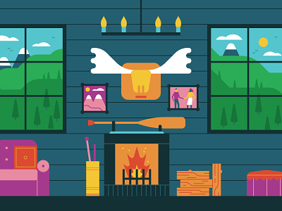 The Future of Money birds cabin characterdesign editorial fire graphic holiday illustration mountains ore stag trees vector wood