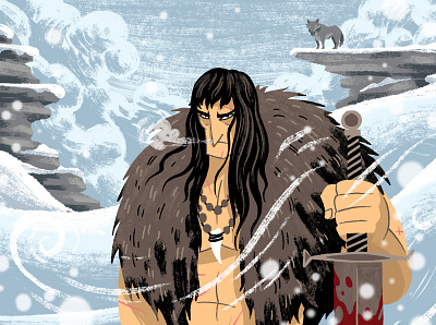 Conan barbarian blood brushes character characterdesign comics conan drawing graphic illustration mountains photoshop snow sword texture wolf