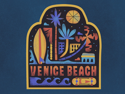 Road Trip badges drawing graphic illustration lettering palm trees retro skateboarding surf texture typography vector venice beach vintage waves