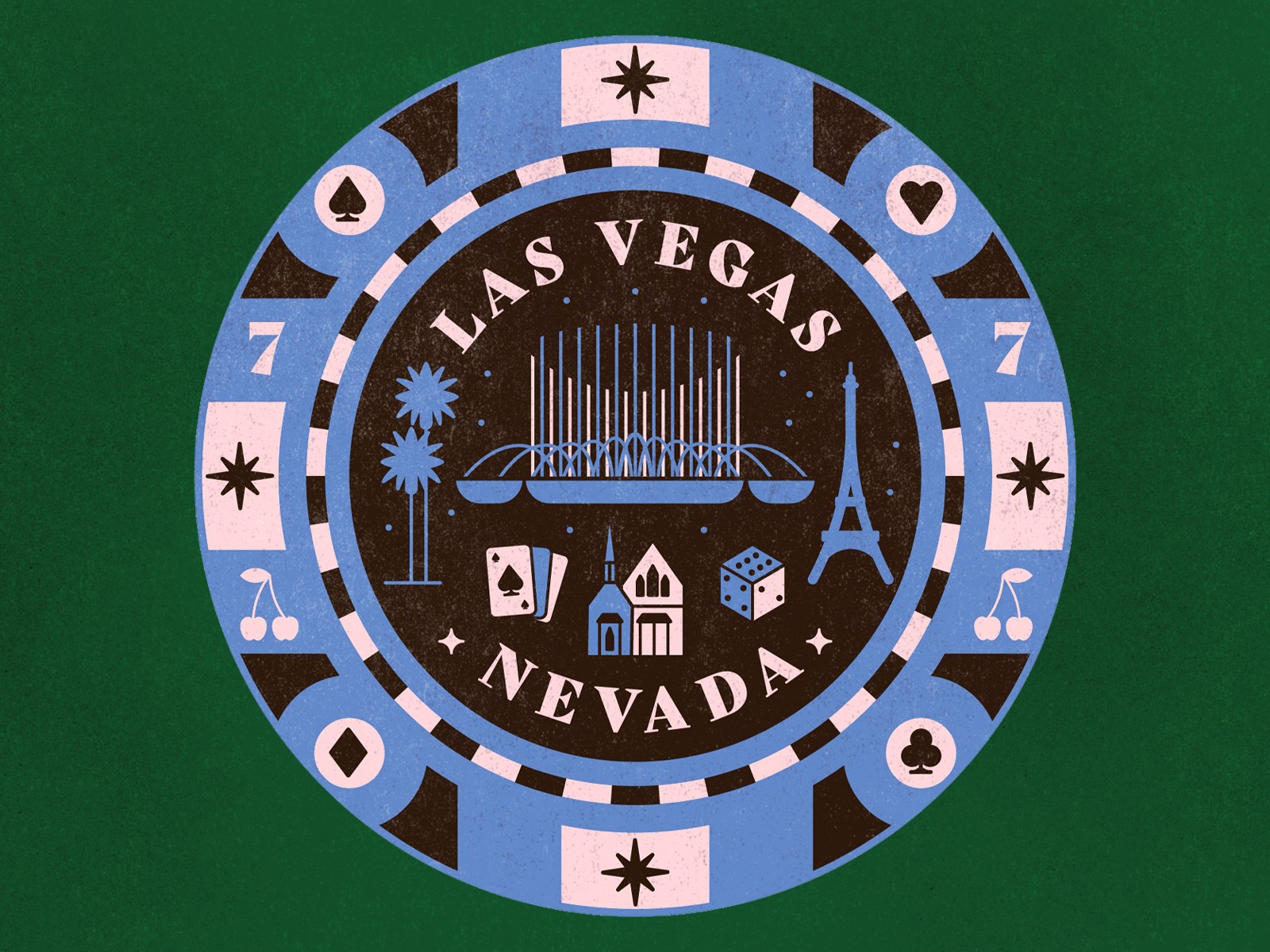 Road Trip cards dice black jack palm trees roulette poker casino gambling las vegas lettering typography retro graphic vector texture illustration