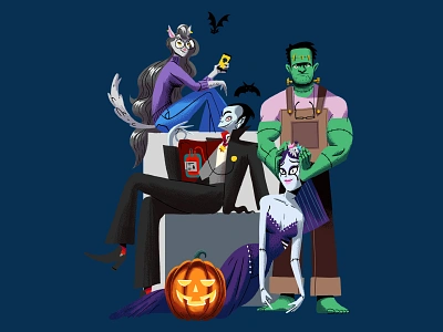 All Hallows' Eve bats blood character characterdesign corpse bride dracula drawing editorial frankenstein graphic halloween illustration pumpkin shewolf texture