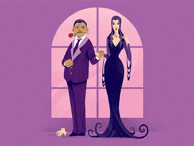 Gomez & Morticia Adams adams family character characterdesign drawing gomez graphic halloween hallowseve illustration morticia retro spooky texture truegrittexturesupply