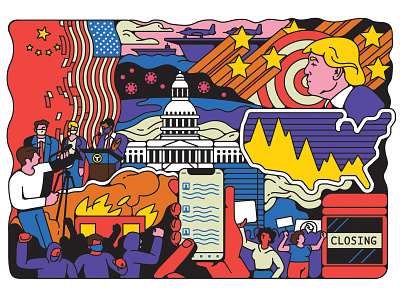 Washingtonian america character character design democracy editorial graphic illustration linework presidential election protests retro vector vote washington dc