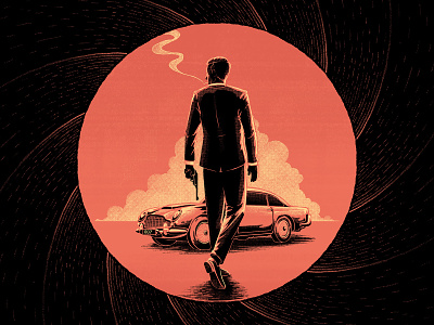007 007 car character character design drawing graphic half tone illustration james bond retro rip sean connery smoke texture