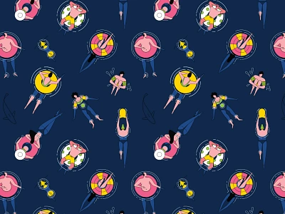 Hello Summer aerial view character characterdesign dog graphic illustration lilo linework man pattern summer swimming topview vector woman