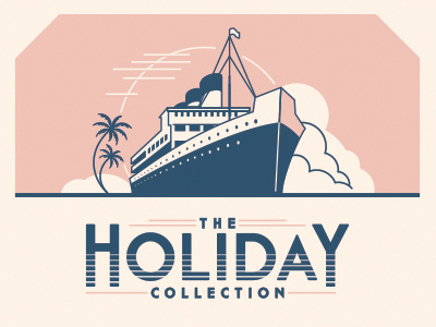 Holiday clouds cruise holiday ocean liner palm retro ship vector