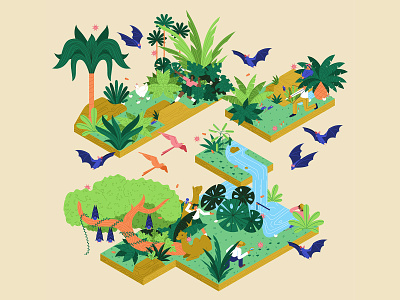 The Hunt bats bird character characterdesign chickens coronavirus covid editorial foliage graphic hunters illustration leaves nature palm trees river scientist texture trees vector